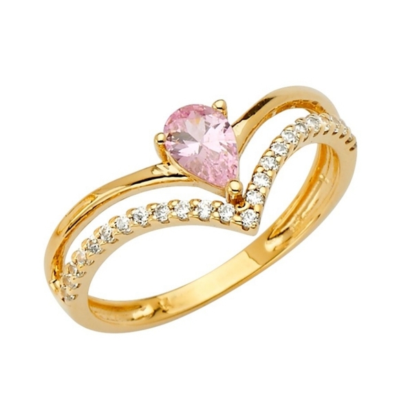 14KT Gold Two Line Fancy CZ Ring - Picture 3 of 3
